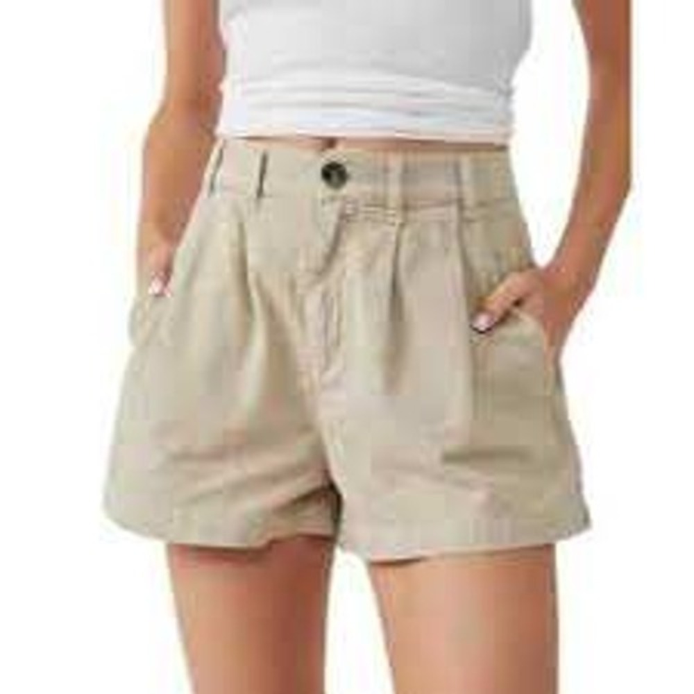 Free People Tan Pleated Chino Shorts High Waisted Khaki Size 10